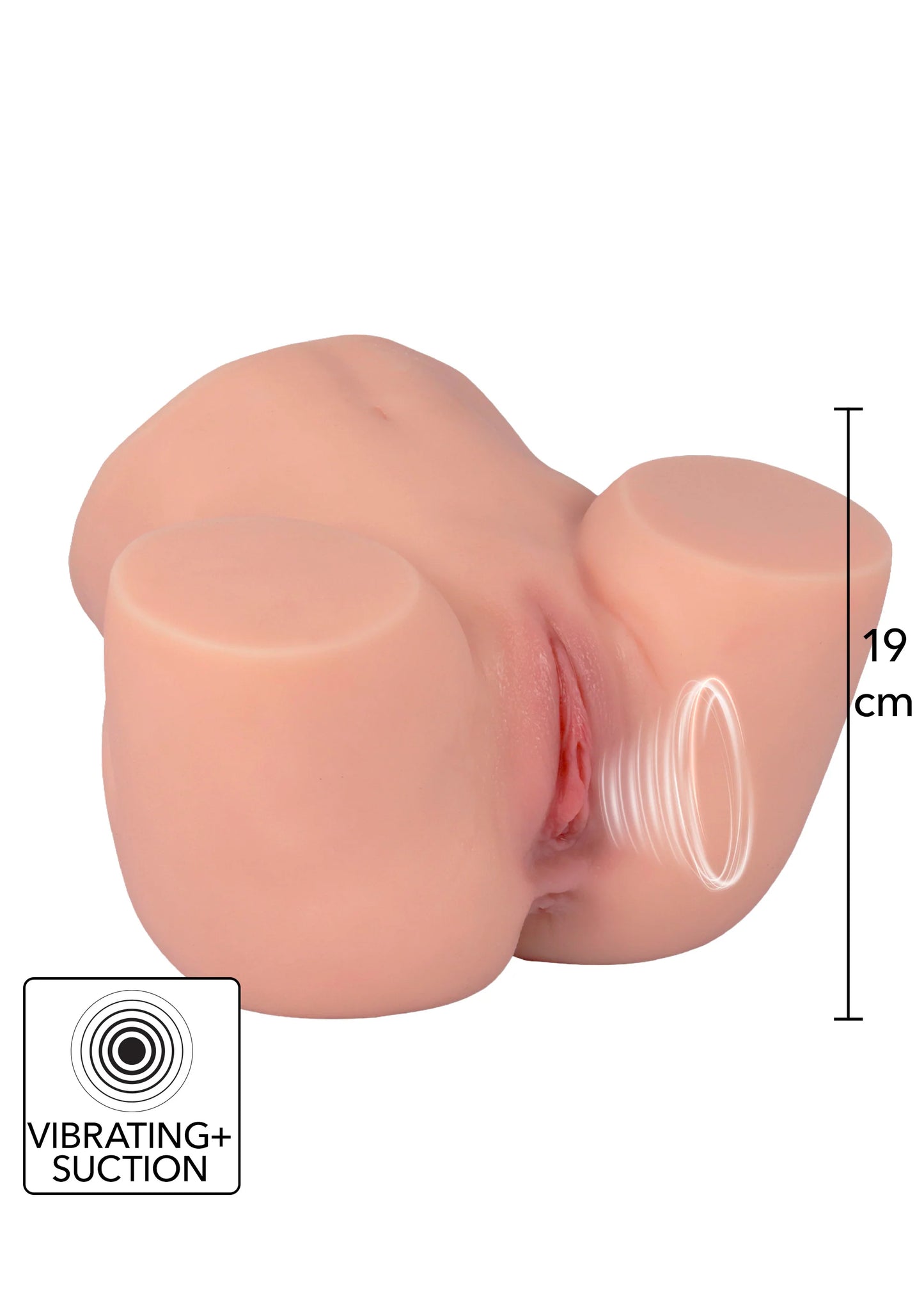 Roze kunstmatige vagina met ronde zuigkop en zichtbare opening, 19 cm