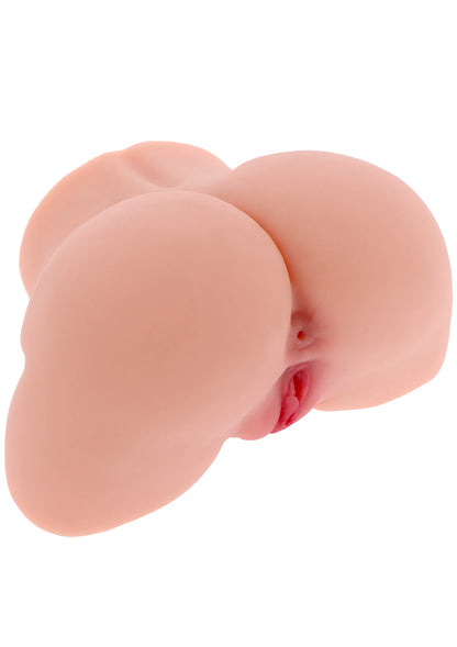 Schuin beeld van roze kunstmatige vagina met geopende structuur en opening