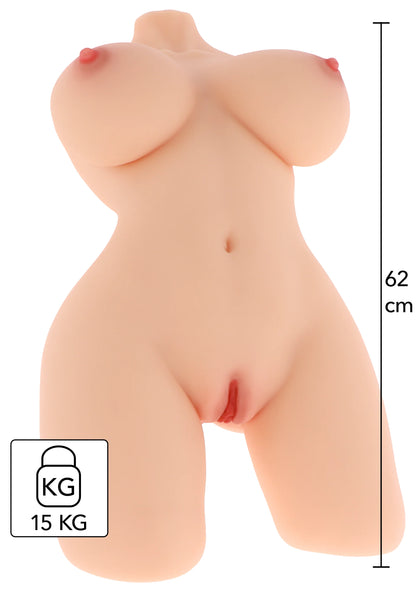 Lichtroze naaktvormpop; 62 cm hoog, met 15 kg markering op de afbeelding