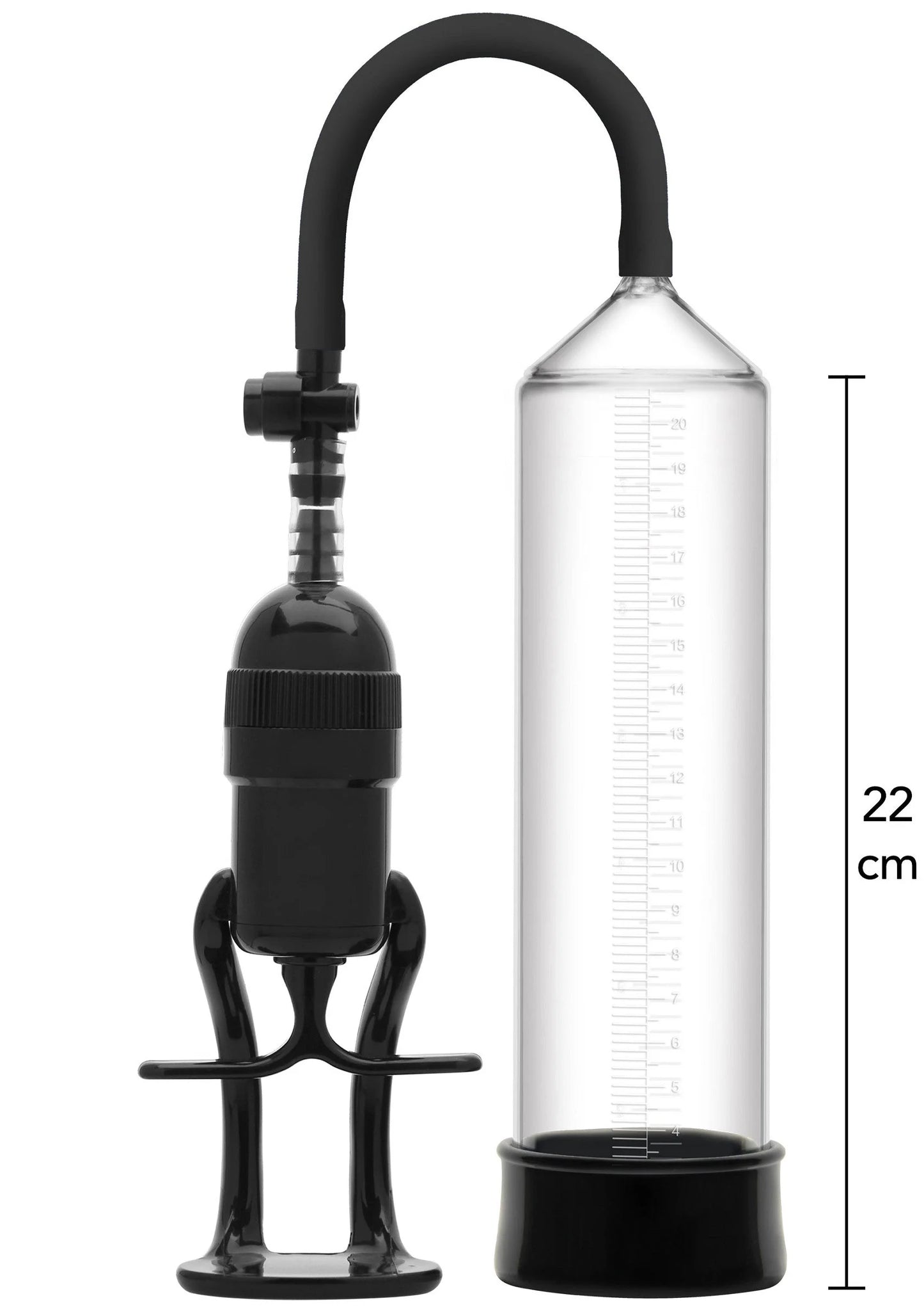 Penispomp met doorzichtige cilinder en zwarte pomp, hoogte 22 cm