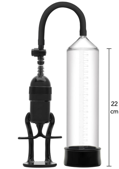 Penispomp met doorzichtige cilinder en zwarte pomp, hoogte 22 cm