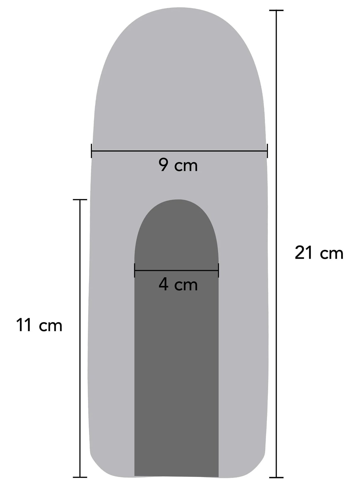 Afmetingen van tongmasturbator: 21 cm hoog en 9 cm breed