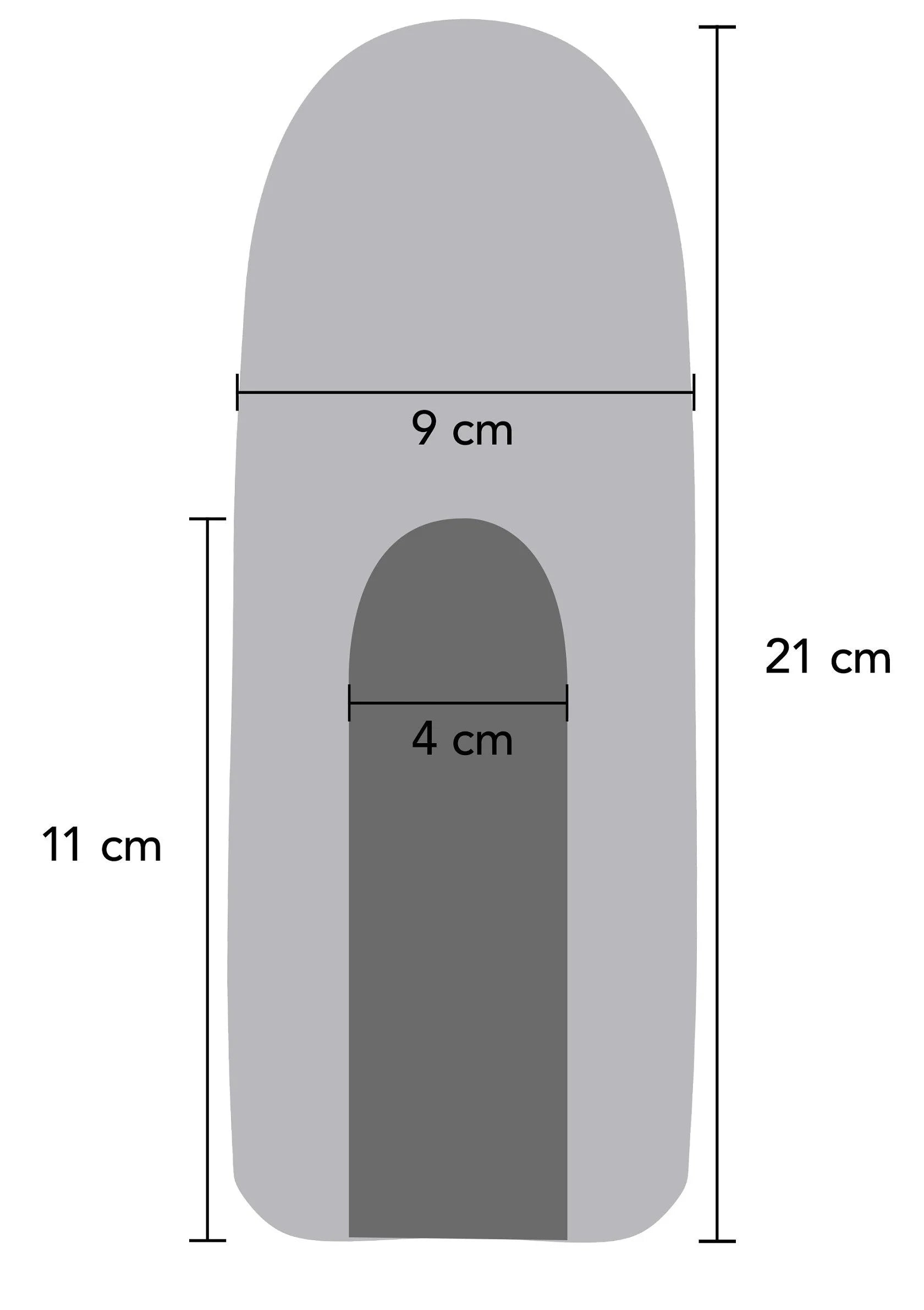 Afmetingen van tongmasturbator: 21 cm hoog en 9 cm breed