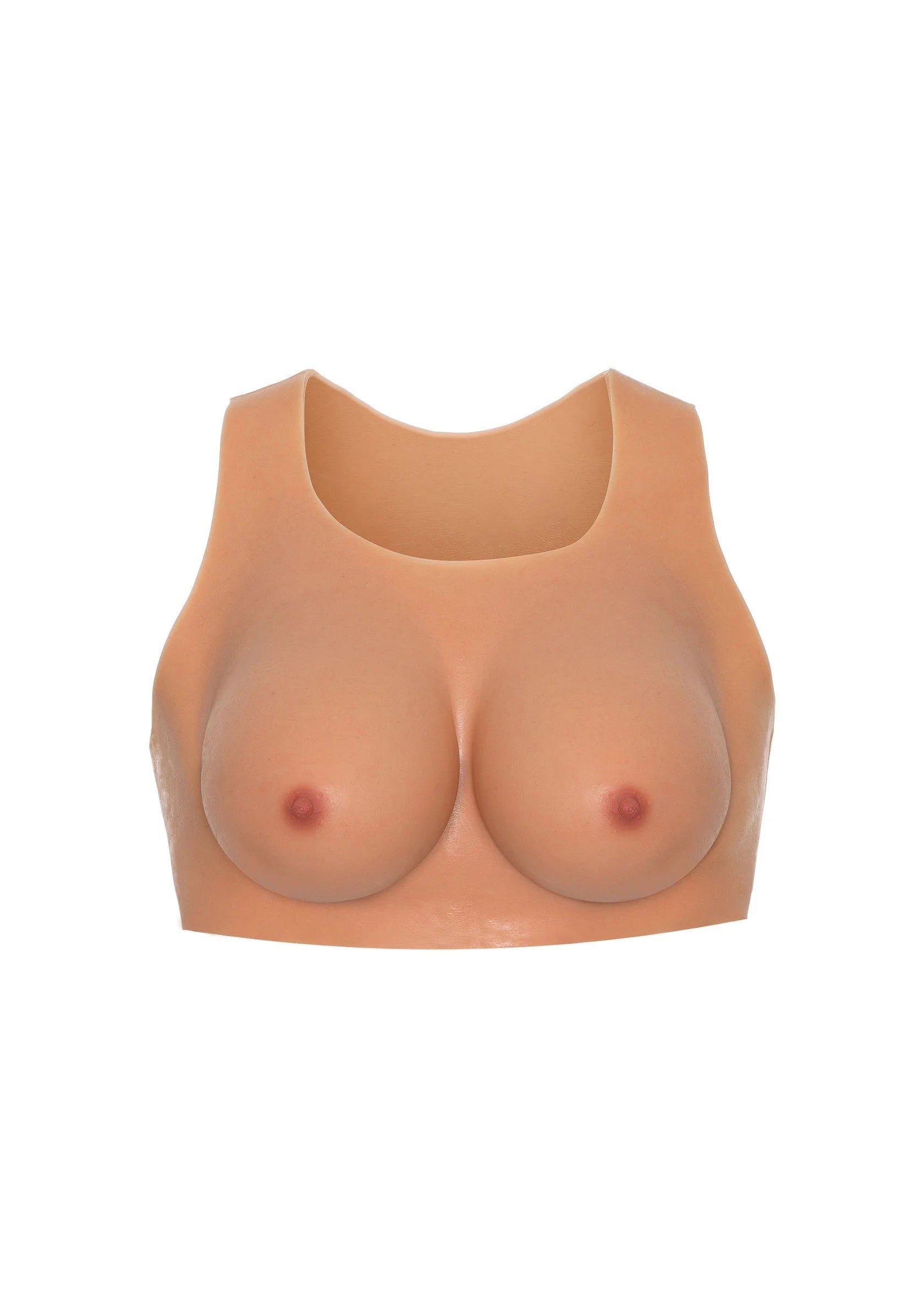 Huidkleurige wearable breasts top met borstvormen en brede schouderbandjes