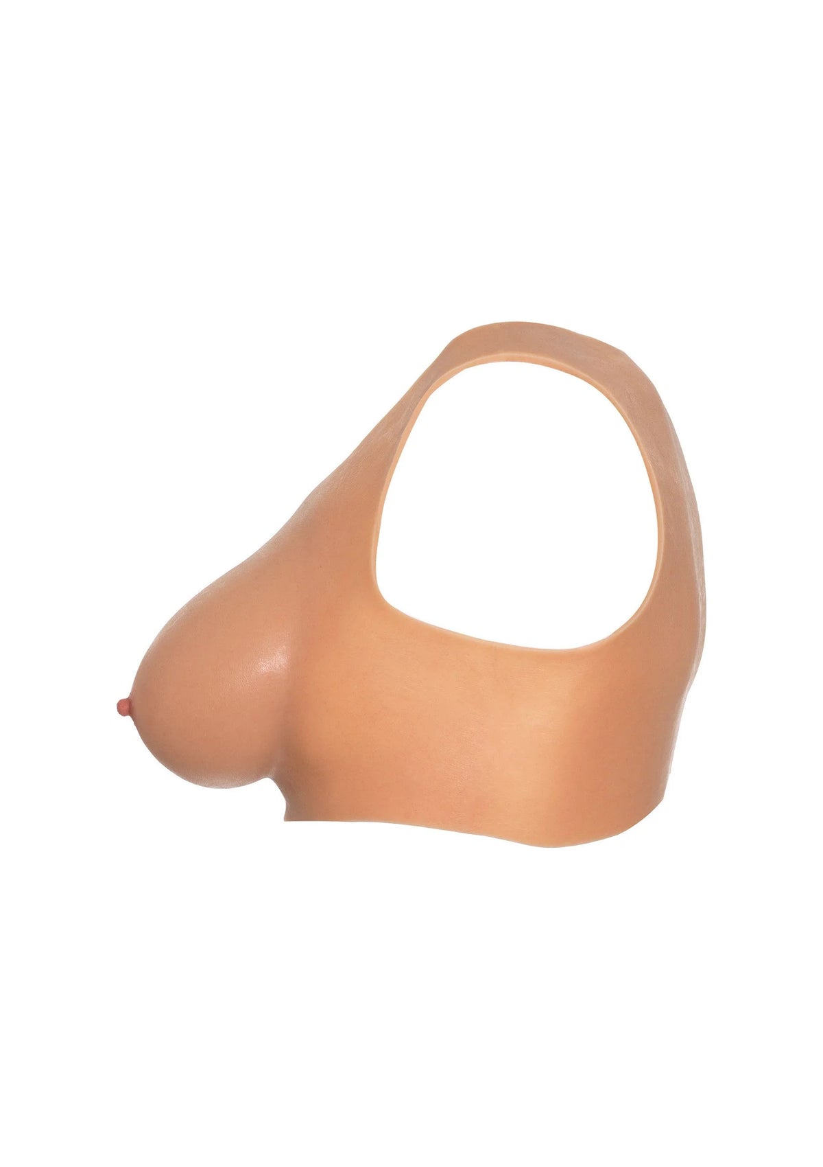 Huidkleurige wearable breasts top, zijaanzicht van de borstvorm en brede band