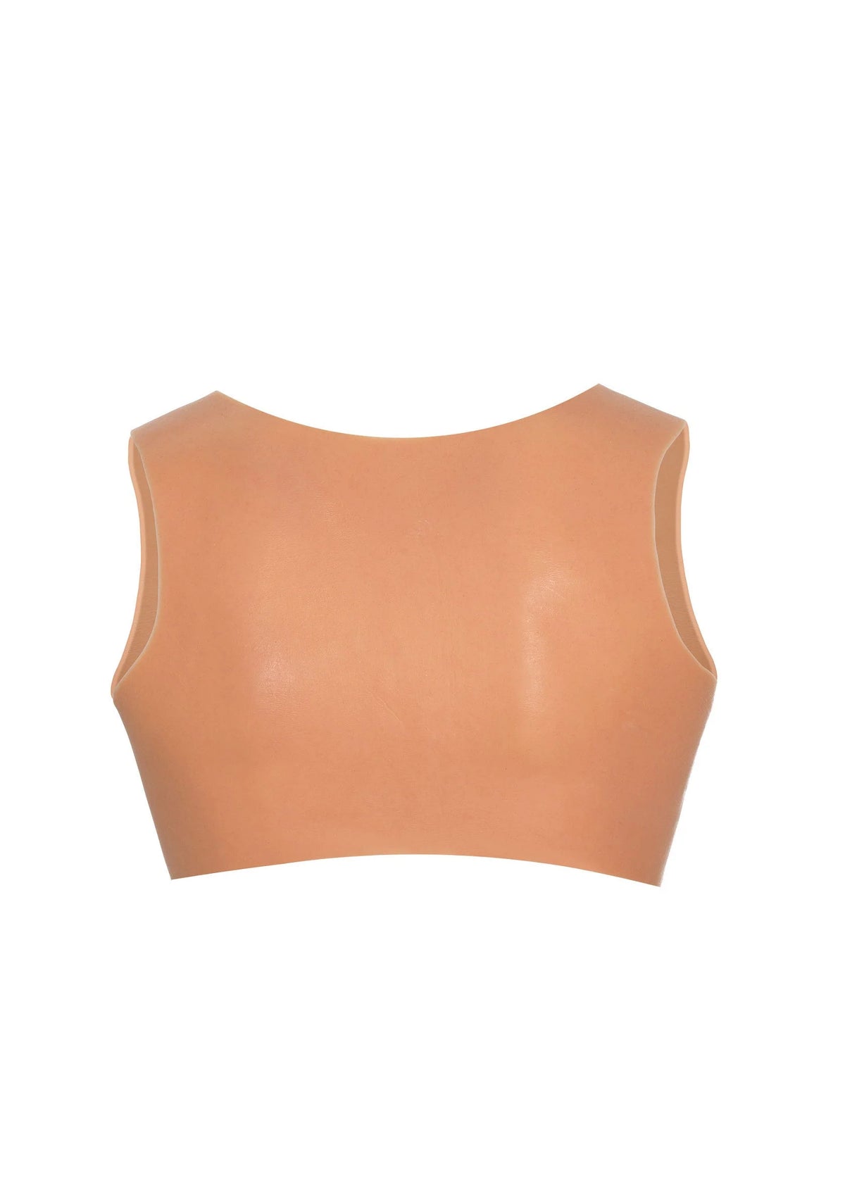 Huidkleurige wearable breasts top, achterkant met brede band en ronde hals