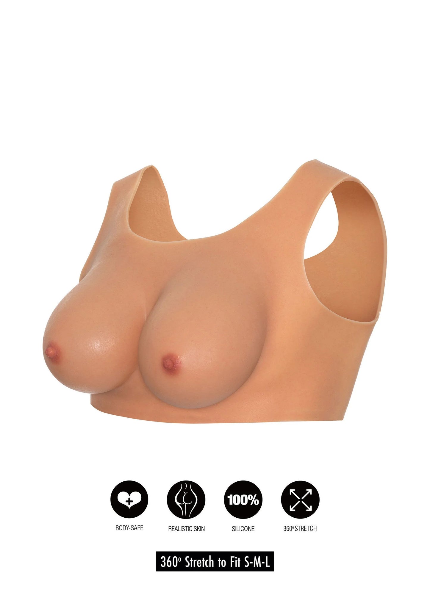 Huidkleurige wearable breasts top met 360° stretch en pasvorm S-M-L