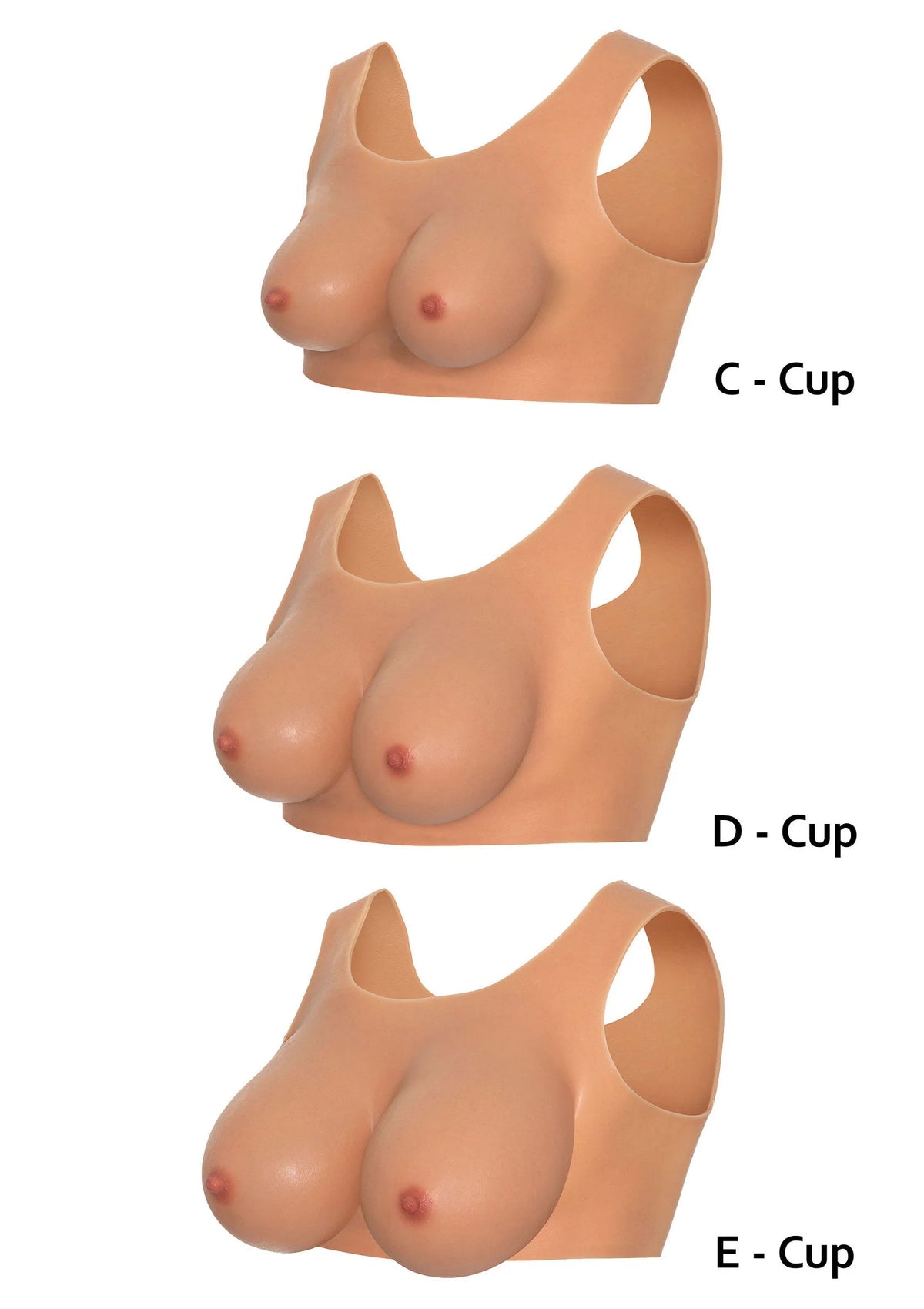 Wearable breasts top met cupmaten C, D en E, huidkleurig model