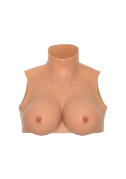 Naaktkleurige draagbare crop top met hoge hals en twee borstvormen vooraan