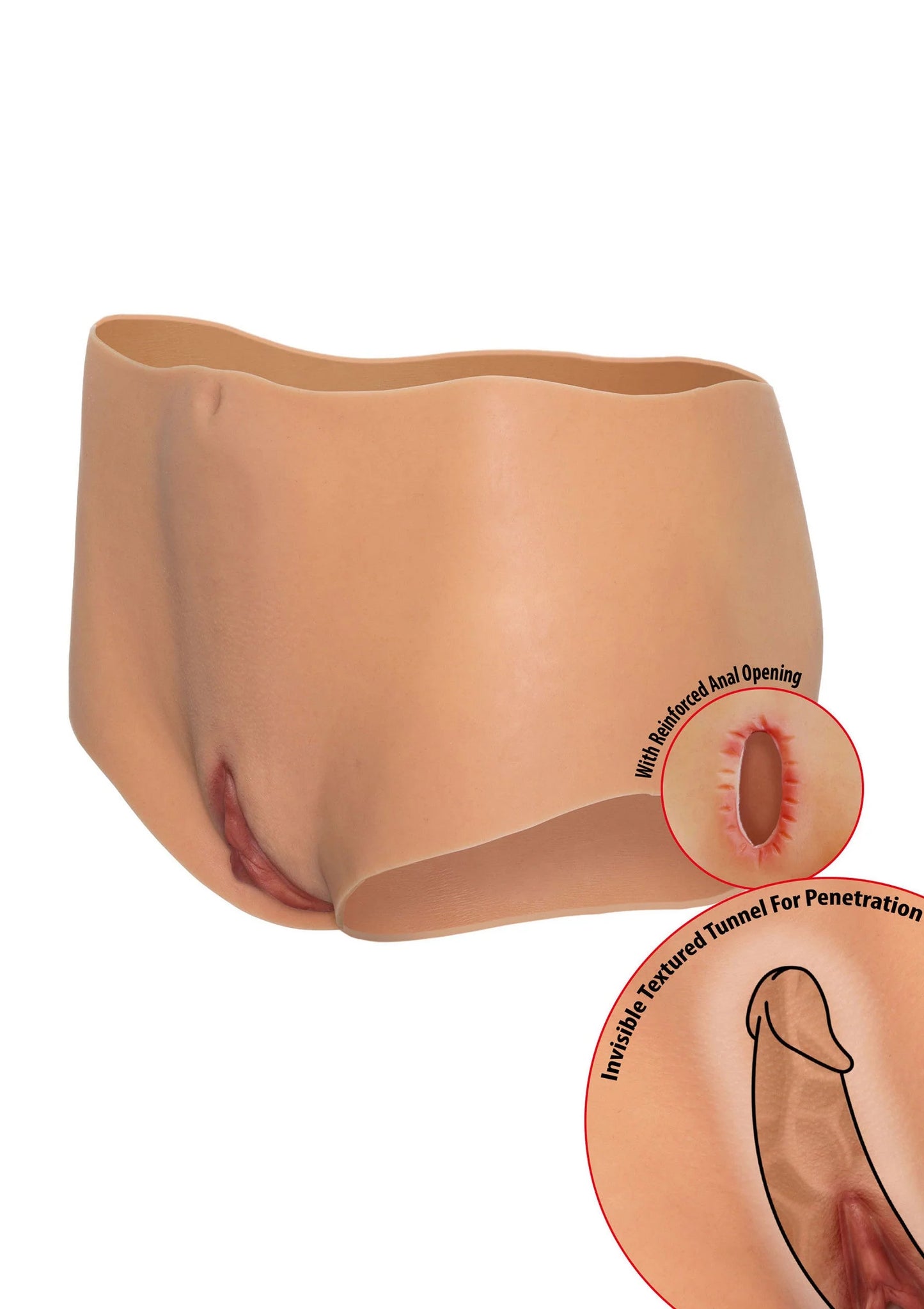 Beige openkruis boxerslip met voor- en achteropening, zijkant weergave