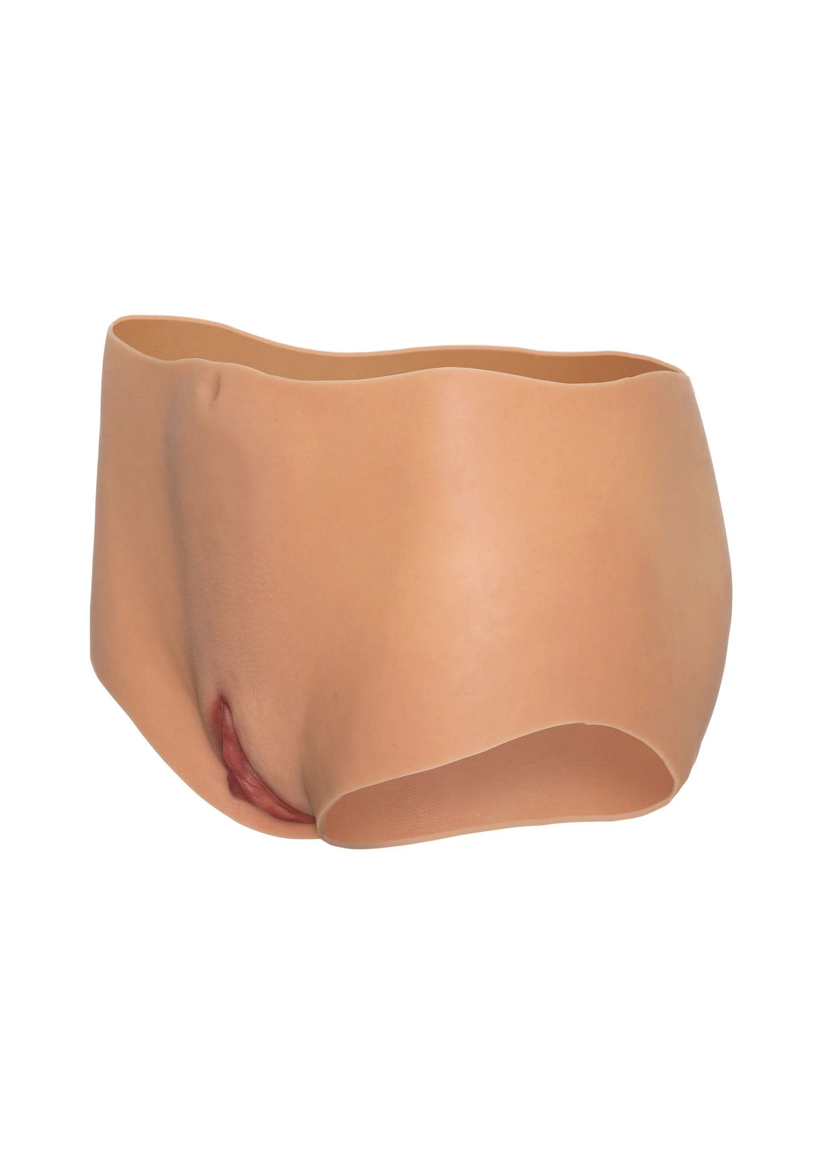 Beige open-kruis slips met brede tailleband en uitsnede