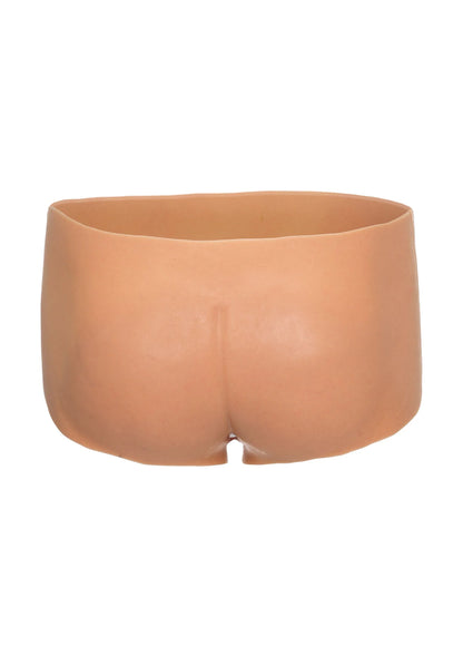 Beige open-kruis slips, close-up van tailleband en bovenrand
