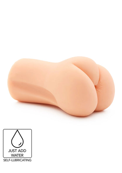 Vlees-kleurig zakpussy-masturbatiespeeltje met gebogen kanaal en zijdelingse contour