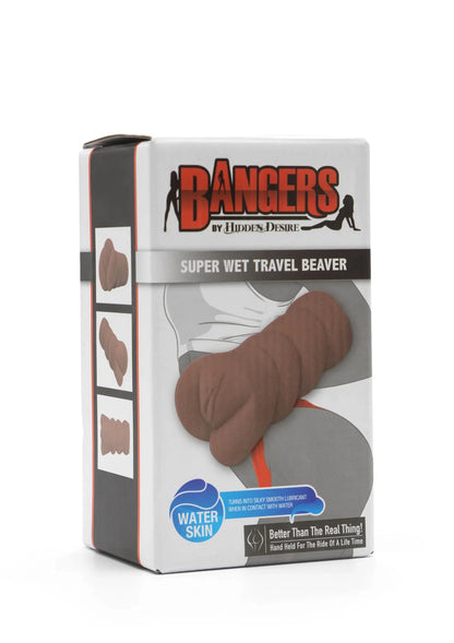 Verpakking van Hidden Desire Bangers super wet travel beaver met bruin product
