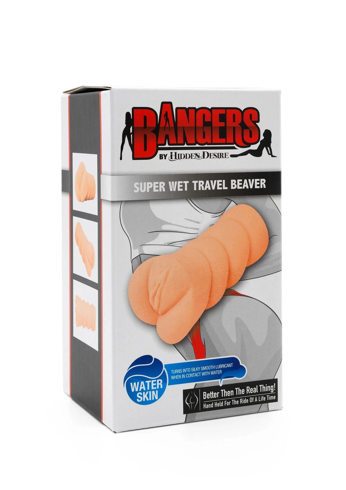 Verpakking van Hidden Desire Bangers super wet travel beaver met oranje product