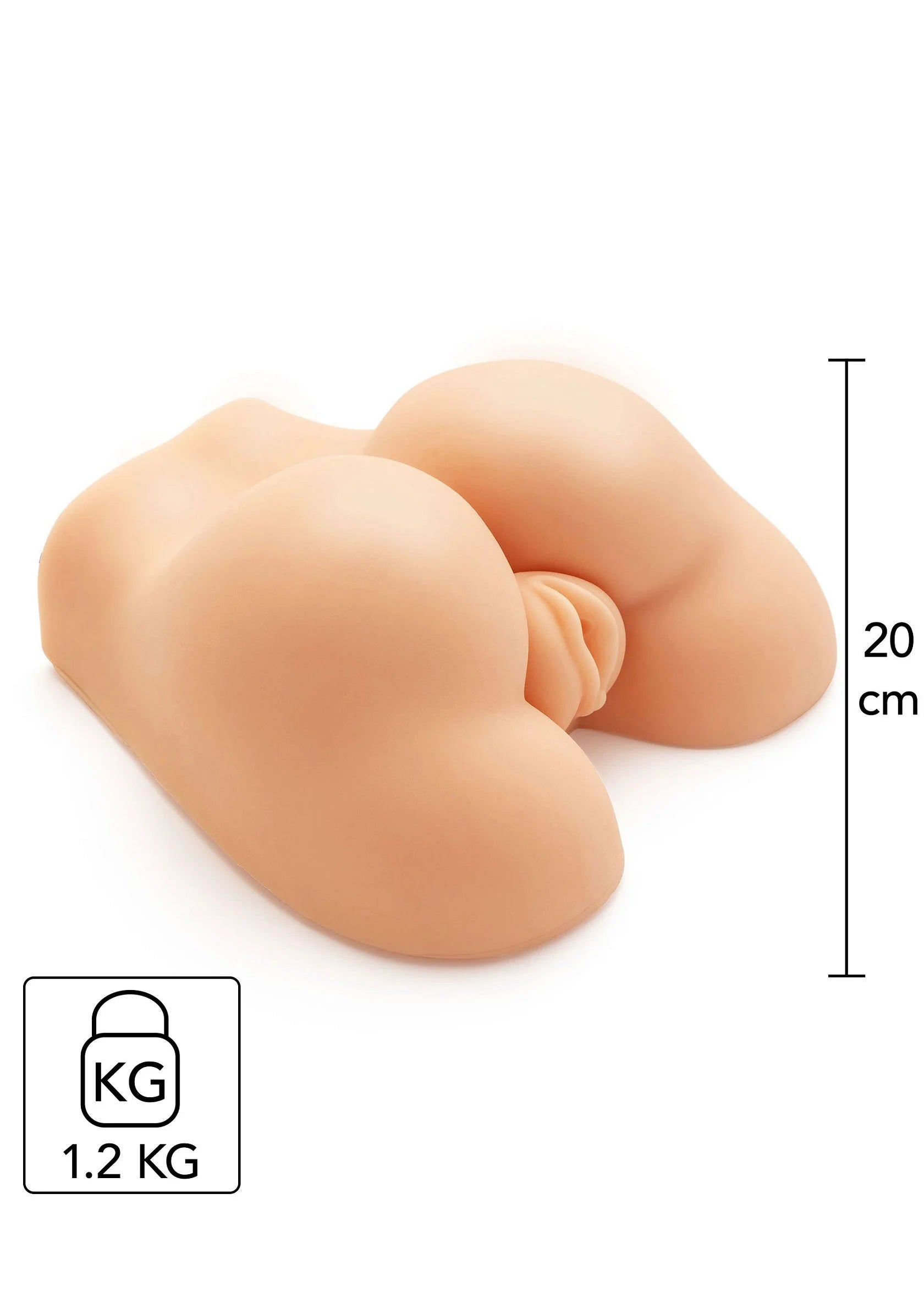 Vibrerend intiem speelgoed, vlees-kleurig dubbelkolfvorm met maatmarkering (20 cm)