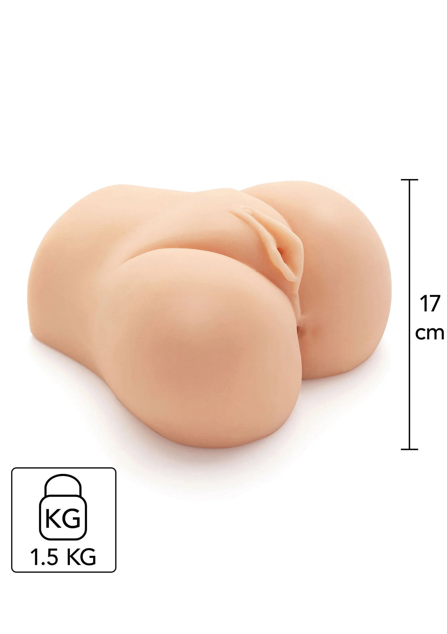 Beige realistische masturbator met maatindicatie en gewichtssticker
