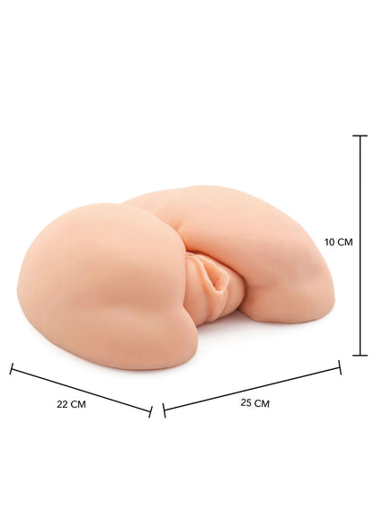 Huidkleurig vibrerend seksspeeltje met afmeting 10 cm en breedte 25 cm