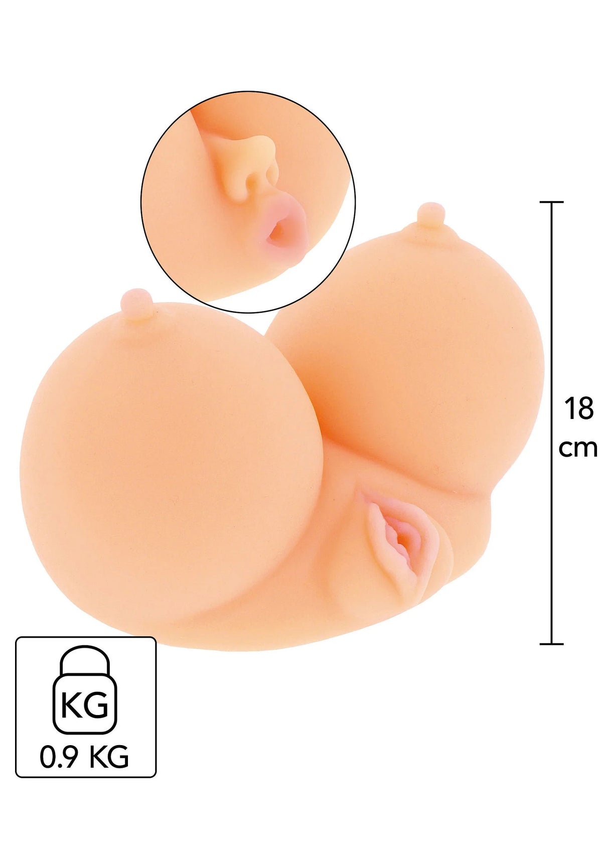 Realistisch seksspeeltje met vaginale opening en close-up van binnenkant