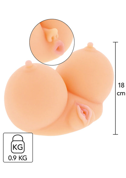 Realistisch seksspeeltje met vaginale opening en close-up van binnenkant