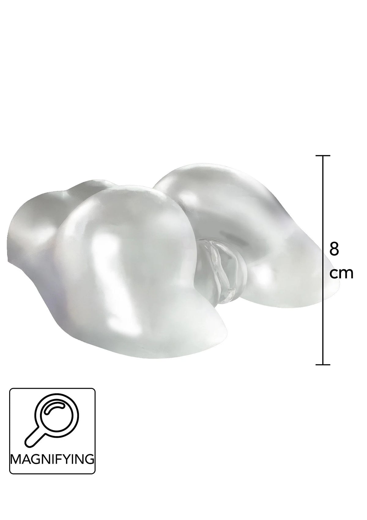 Zilvergrijze transparante masturbator, 8 cm maat, vergrootglasicoon