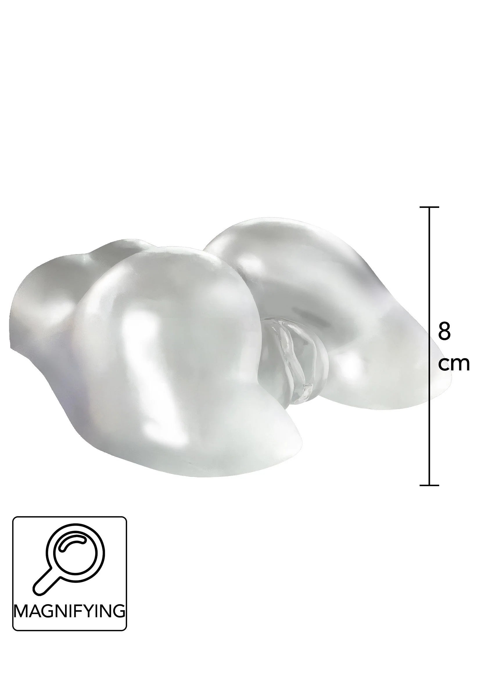 Zilvergrijze transparante masturbator, 8 cm maat, vergrootglasicoon