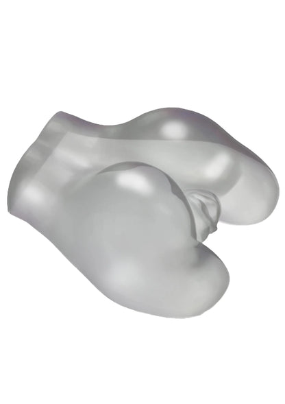 Glanzende grijze see-through masturbator met openingen en naadvormige ring