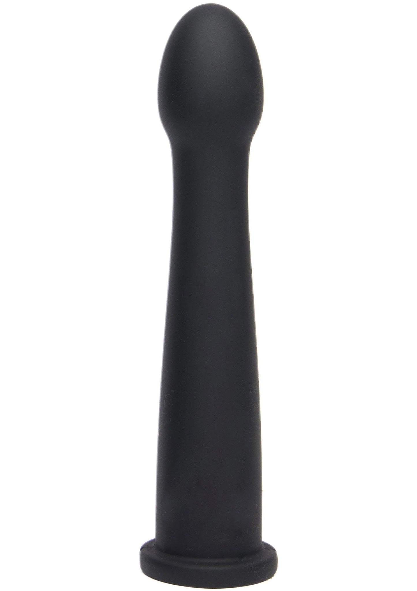 Gladde zwarte dildo met afgeronde top en brede voet