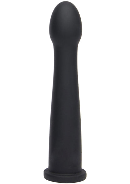 Gladde zwarte dildo met afgeronde top en brede voet
