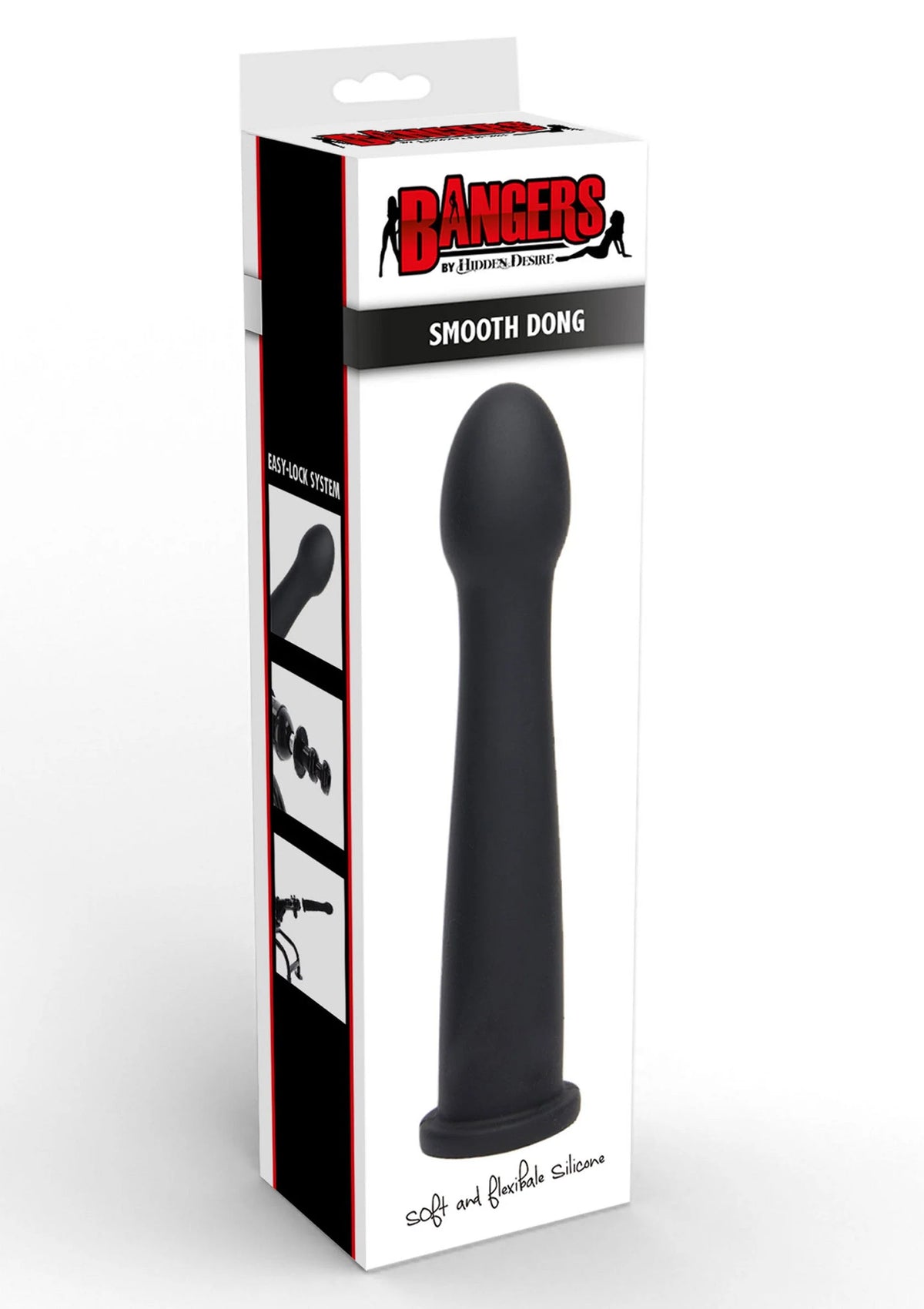 Verpakking van gladde zwarte dildo met afgeronde top, 19 cm