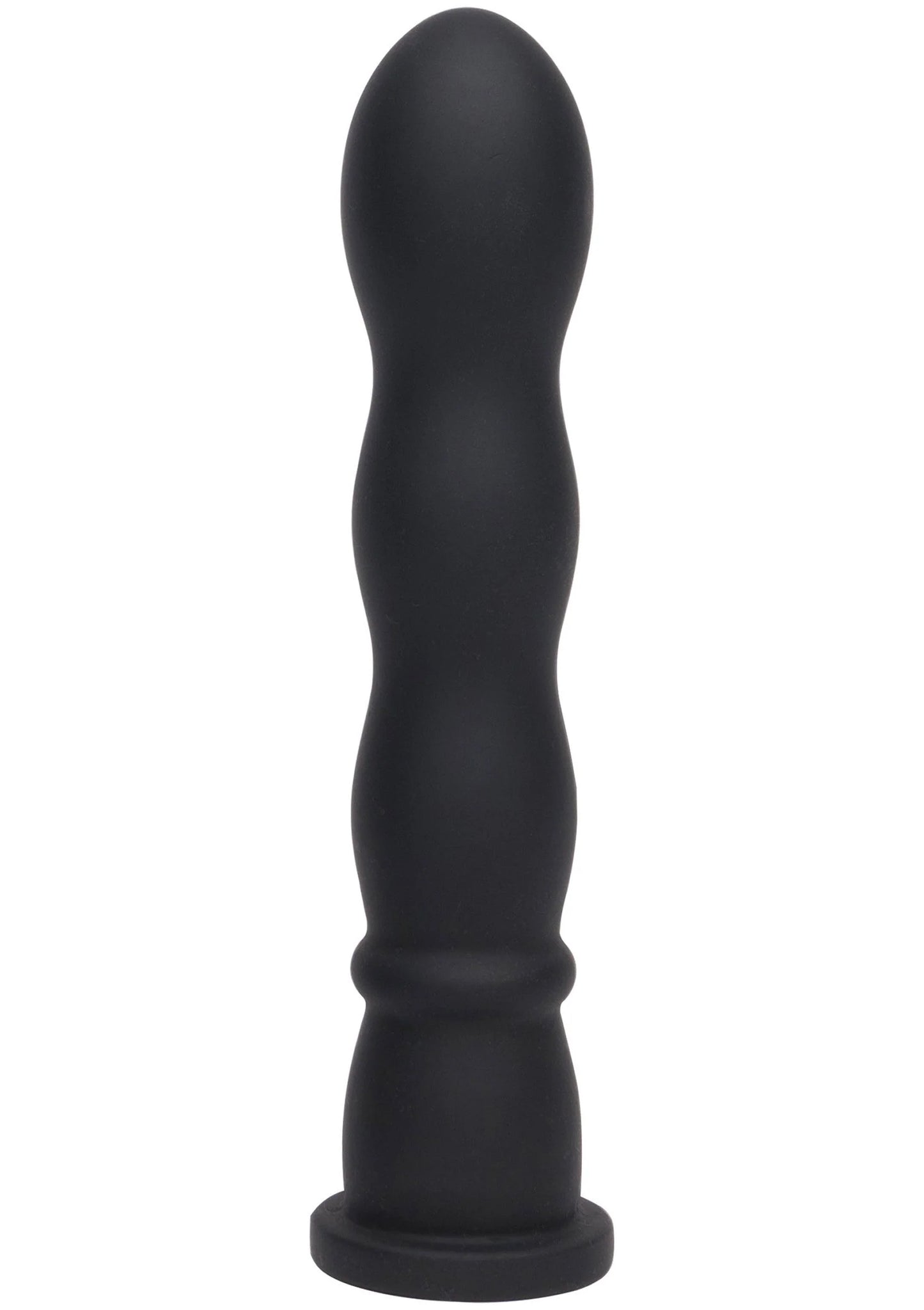 Zwarte anale plug met golvende contour en brede basis