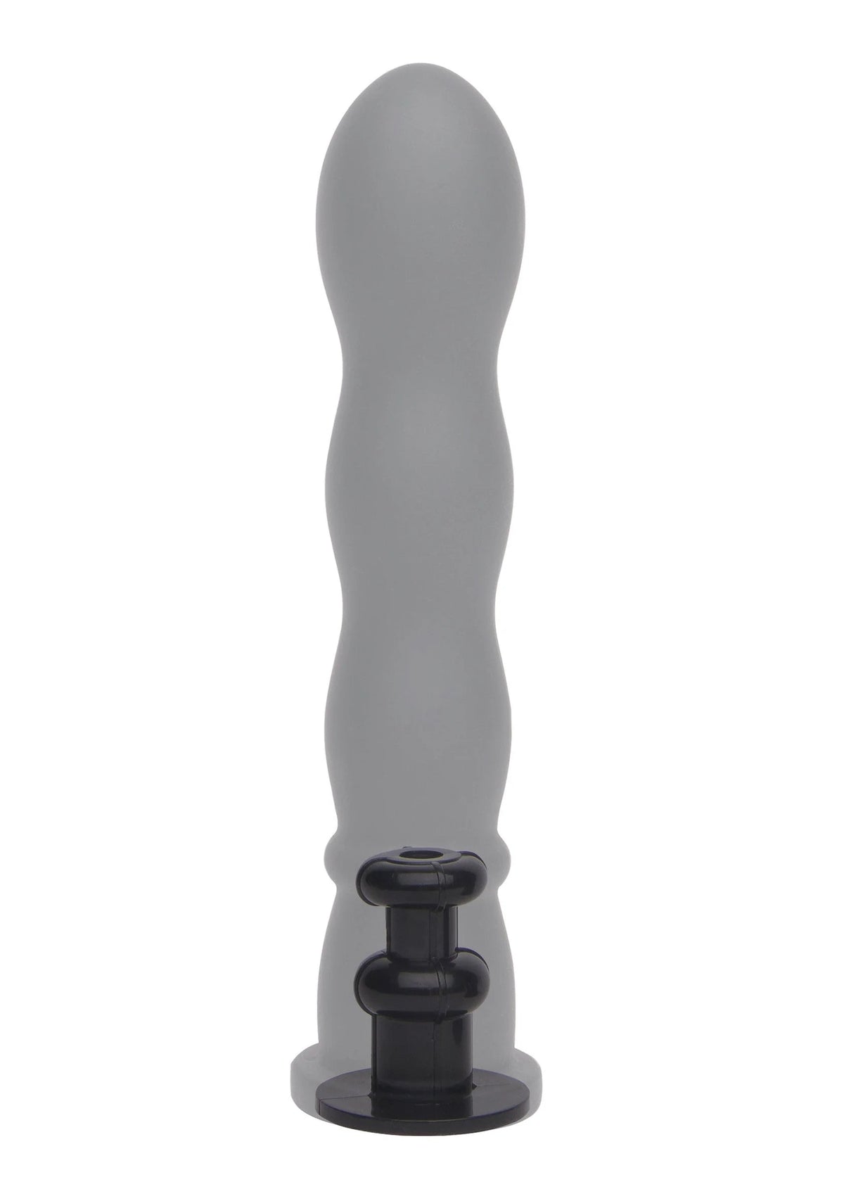Grijze siliconen vibrator met gebogen golfvorm en Easy-Lock basisvoet