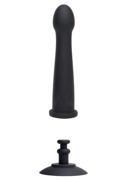 Zuignap-vibrator met slanke zwarte behuizing en ronde zuignapvoet