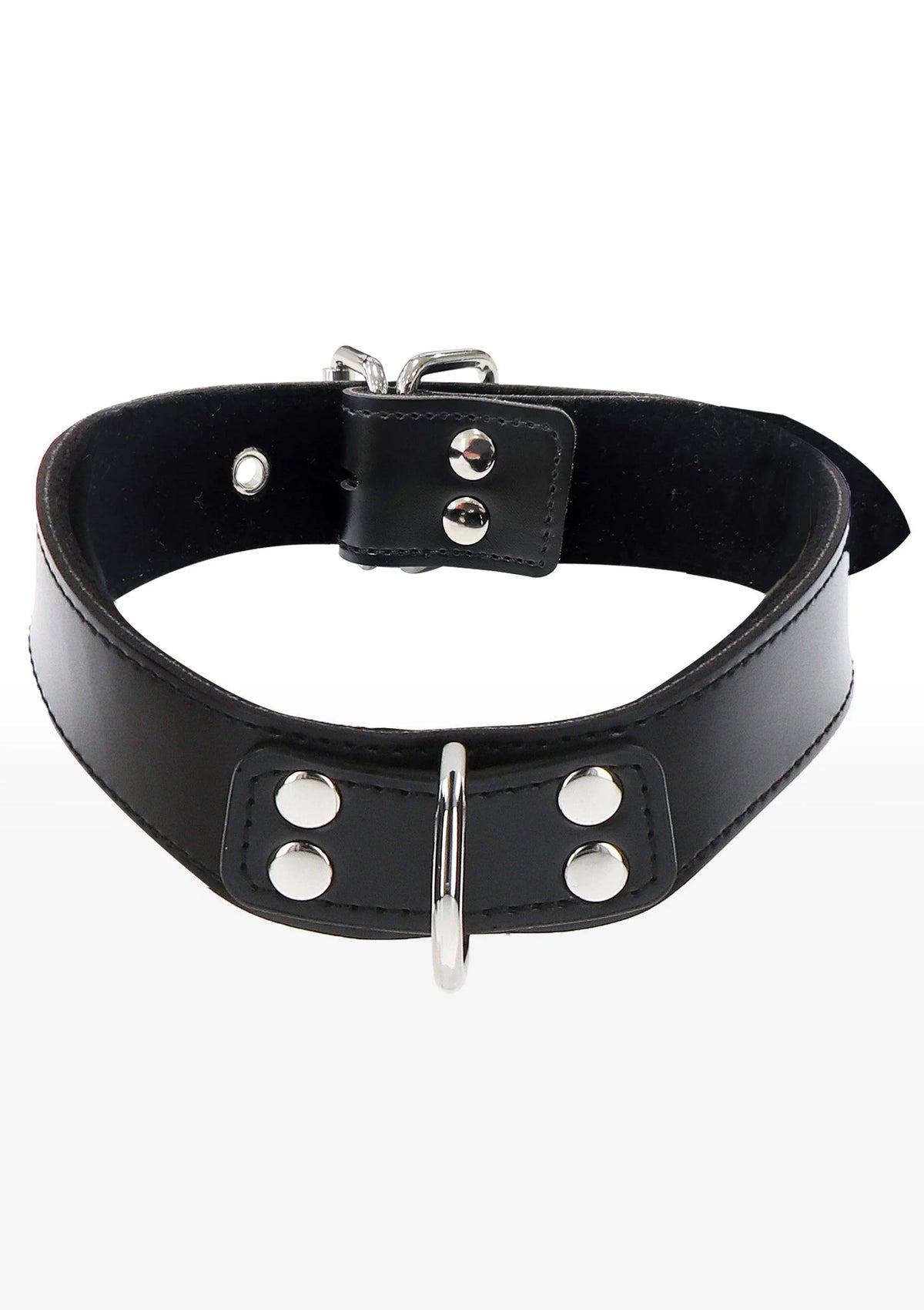 Zwarte chokerhalsband met D-ring, metalen klinknagels en verstelbare band
