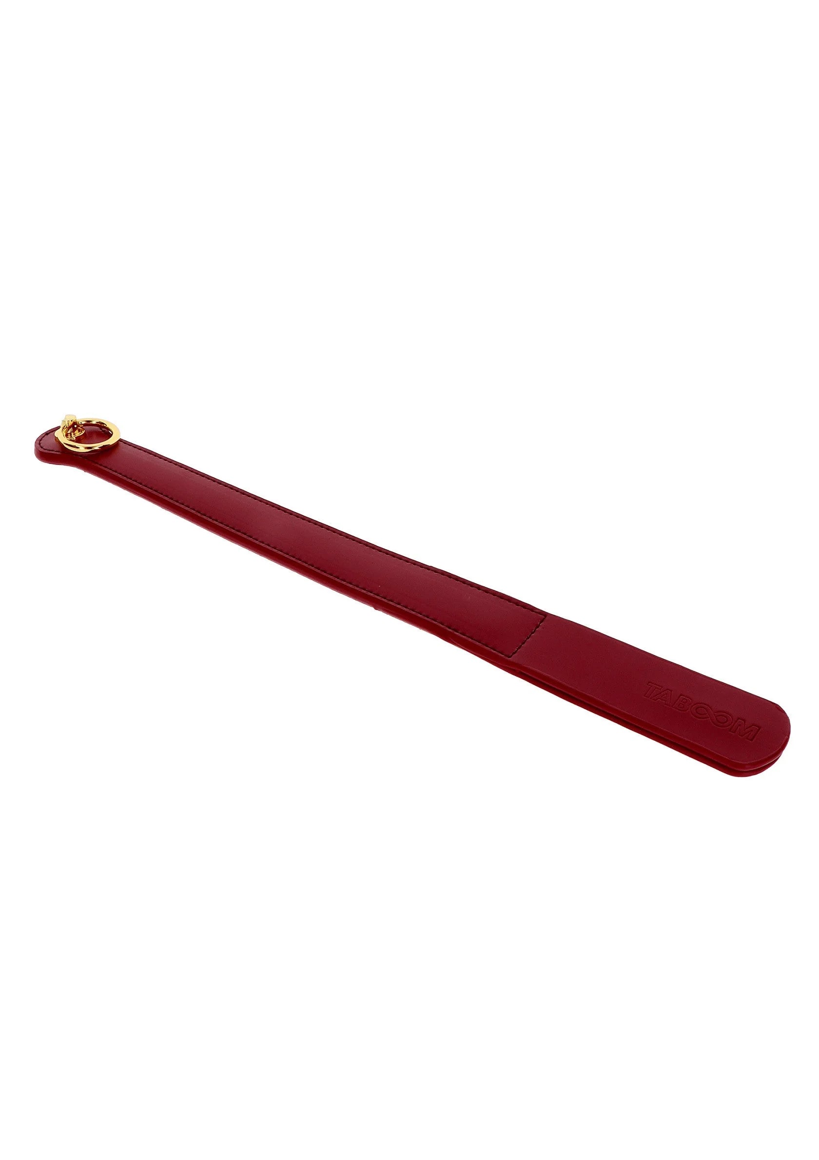 Bordeaux leren riem met gouden ring, plat model met ronde afwerking