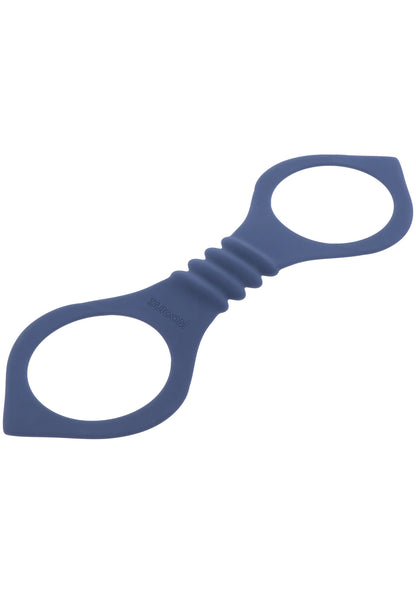 Blauwe silicone enkelboeien op witte achtergrond, twee open ringen