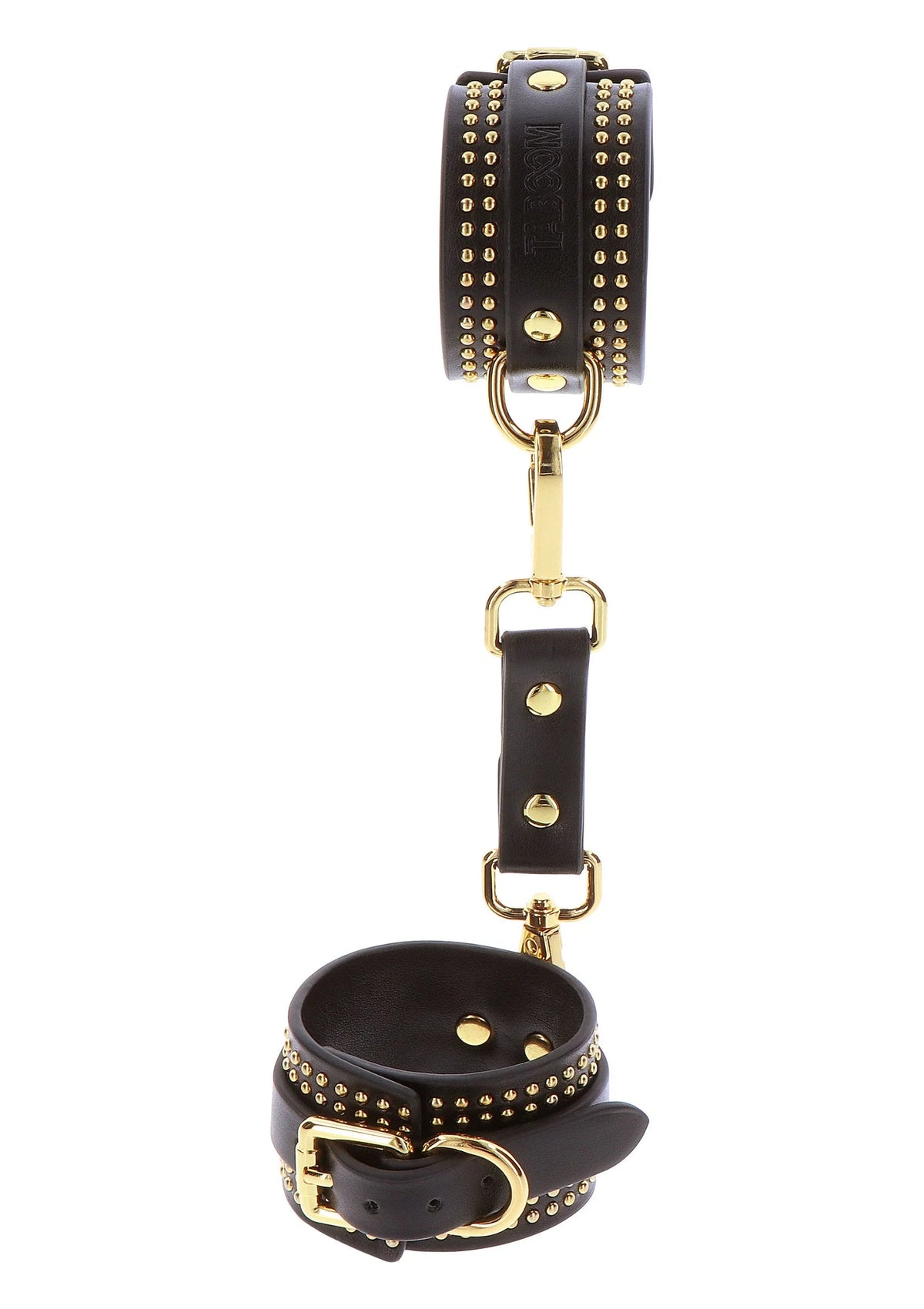 Zwarte enkelsboei met gouden studs, D-ring en haaksluiting