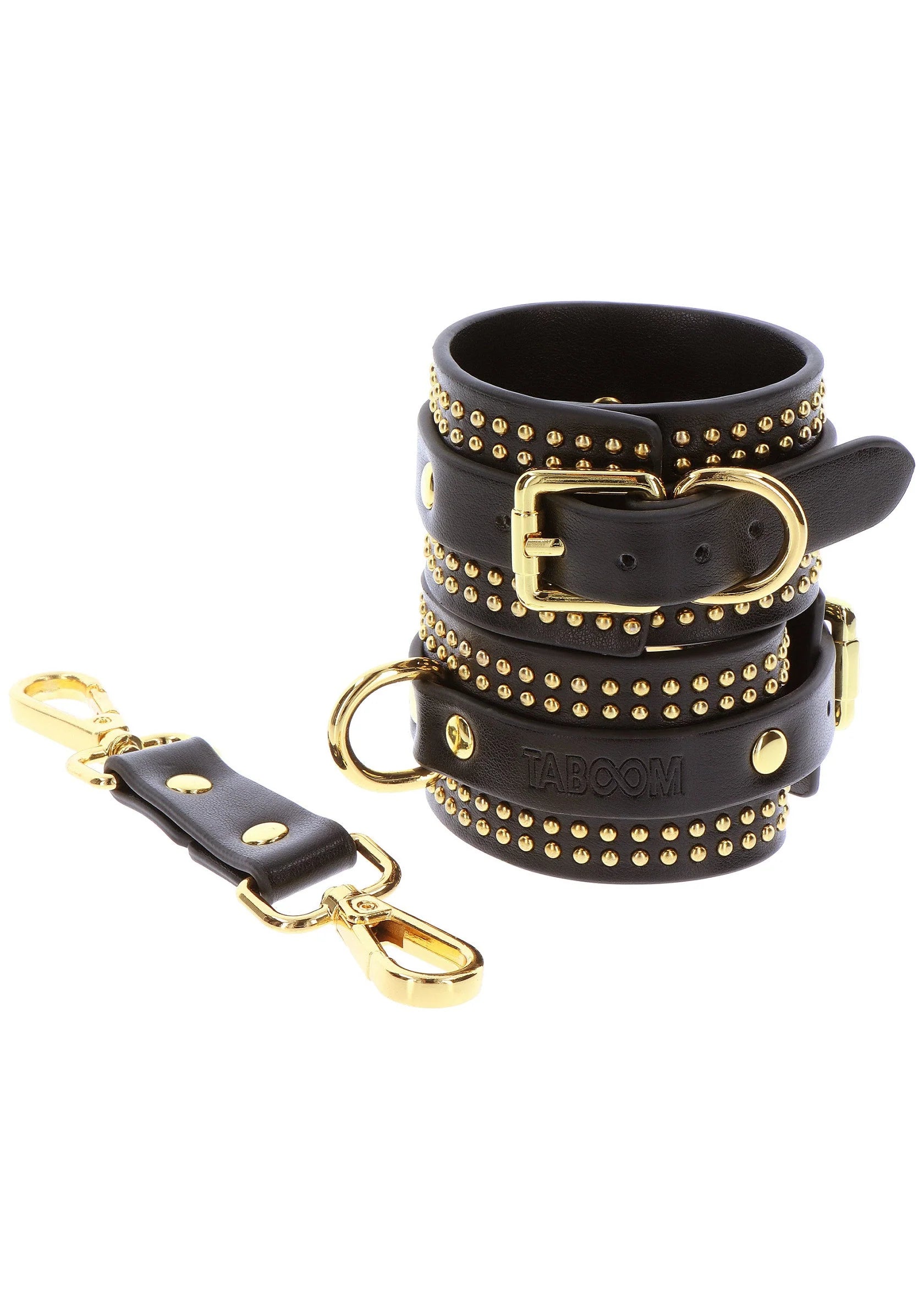 Zwarte enkelsboeien set met gouden studs, gesp en losse haaksluiter