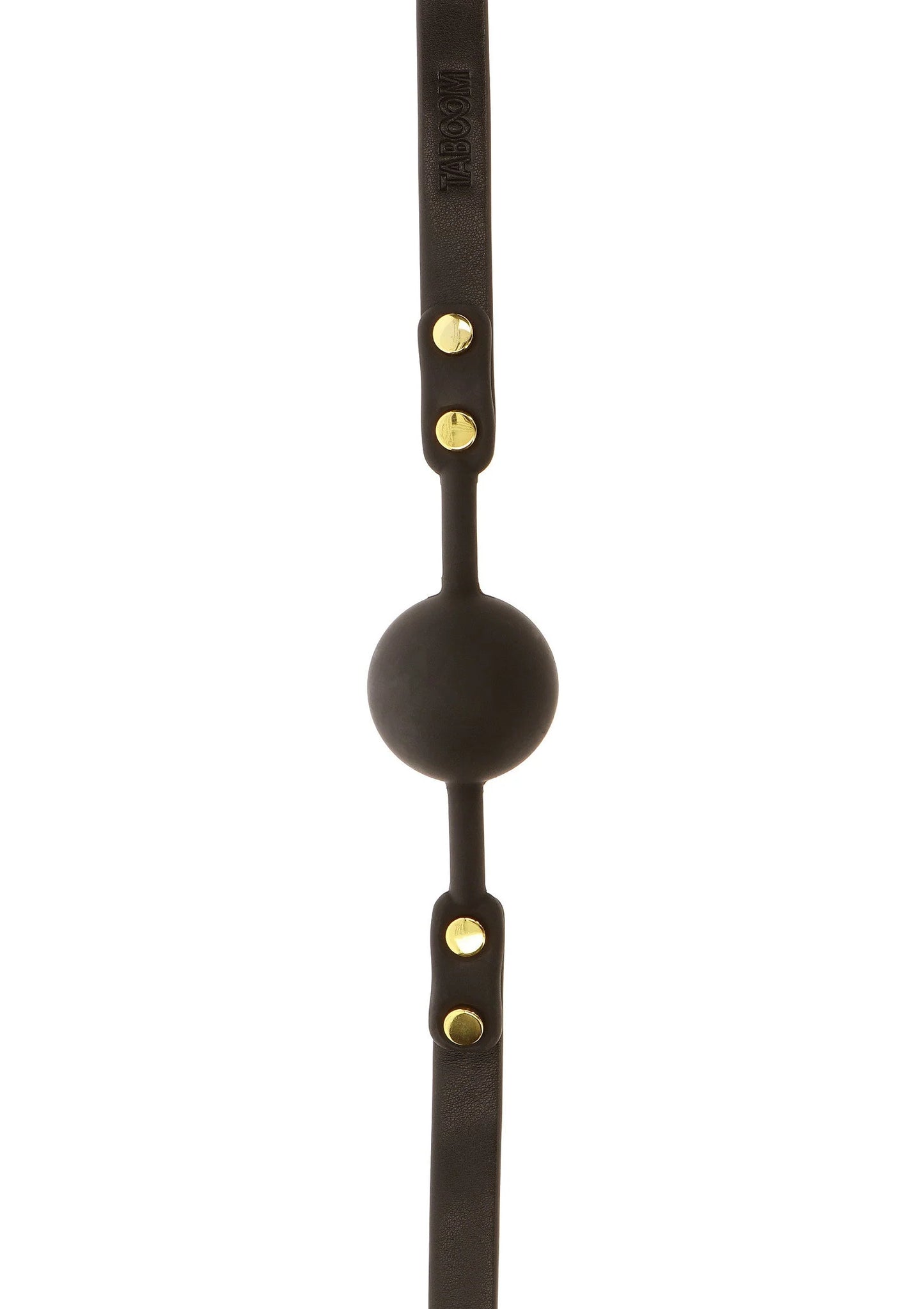 Ball gag-band met ronde bal en gouden studs op de verticale riem