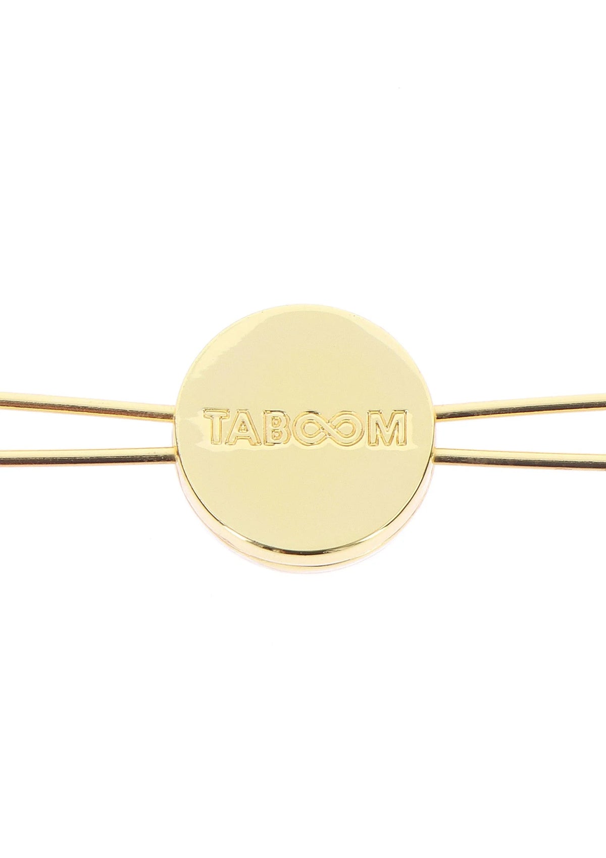 Nipple-spokes met ronde centrale schijf met TABOOM-logo, goudkleurige staaf