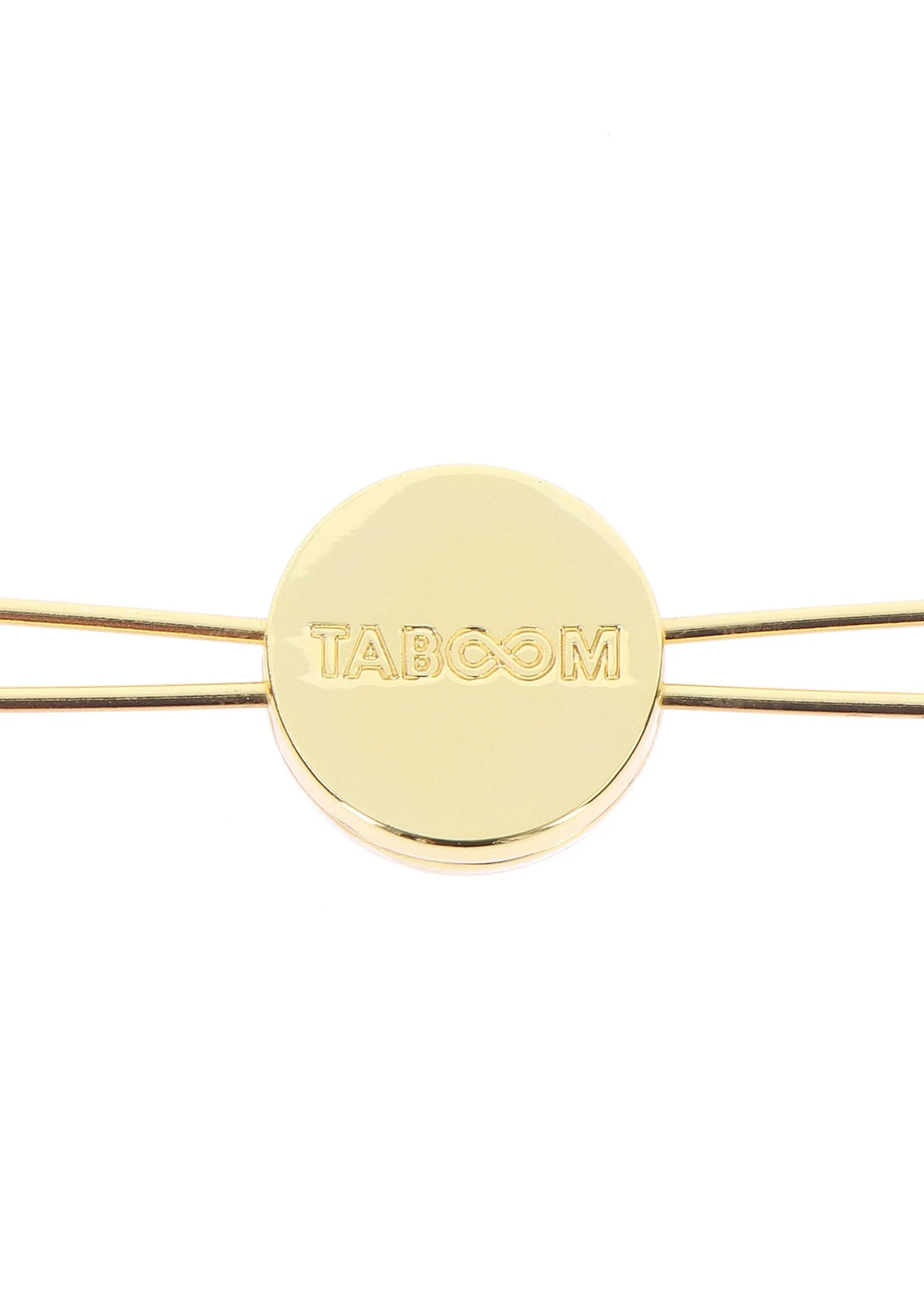 Nipple-spokes met ronde centrale schijf met TABOOM-logo, goudkleurige staaf