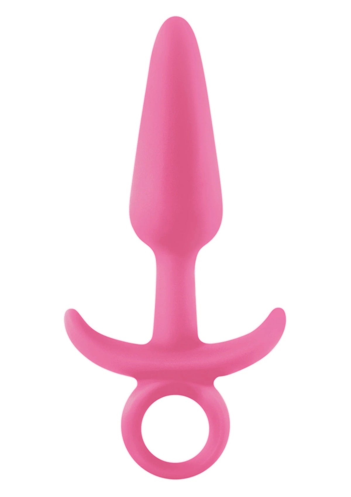 Roze siliconen anale plug met ronde ring, kegelvormige top, kleine maat