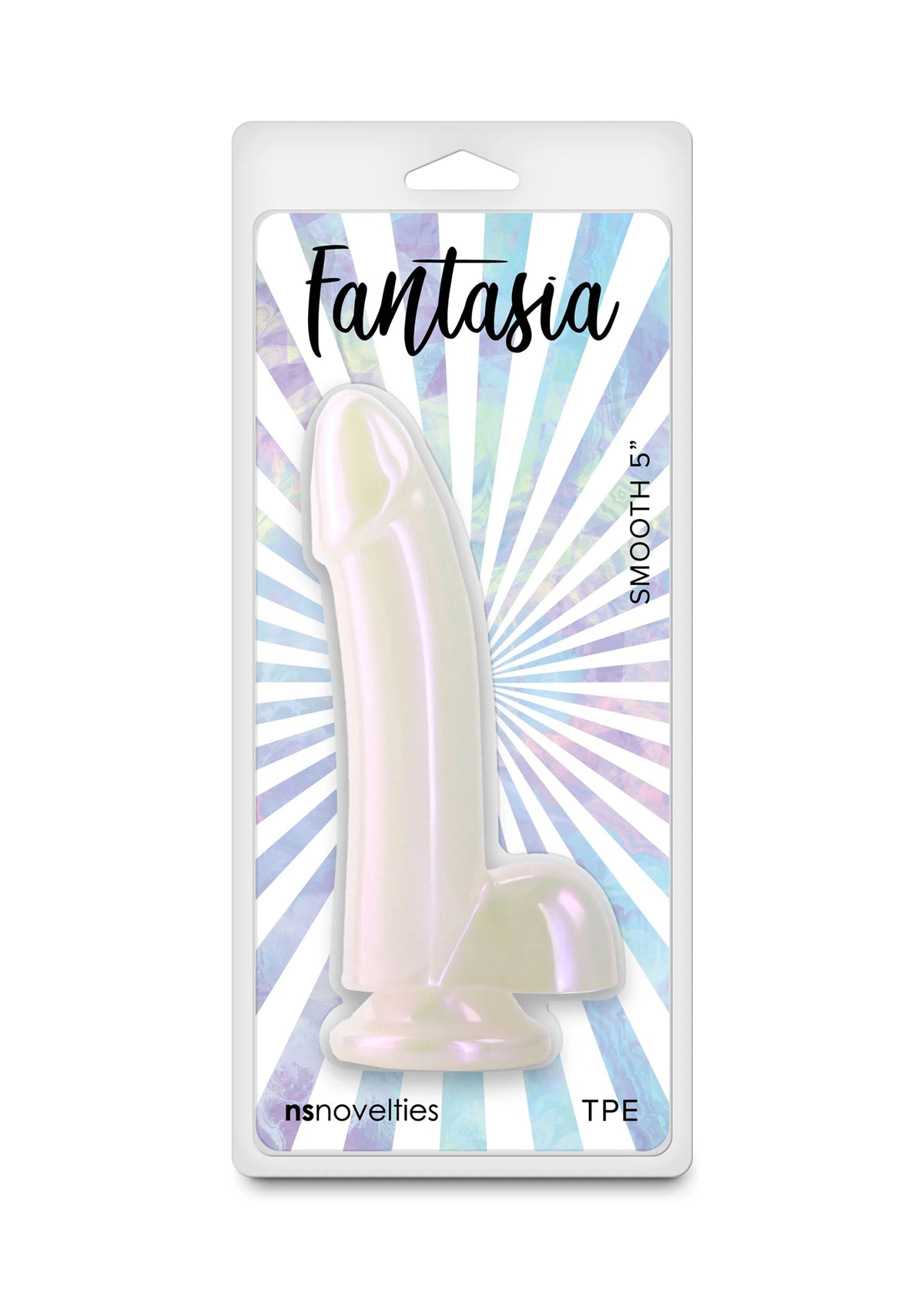 Fantasia verpakking voor Smooth 5 dildo van NS Novelties, licht iriserend
