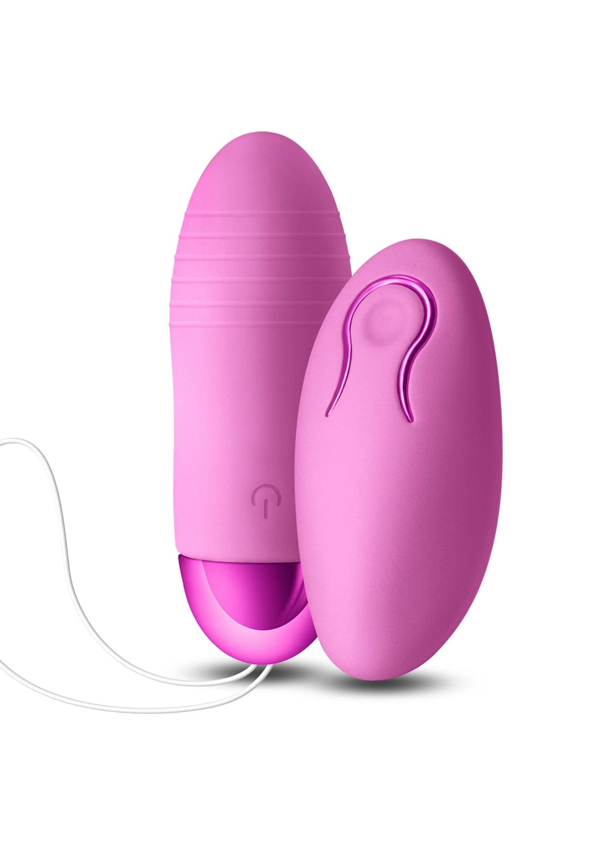 Roze eivormige vibratorset met twee eivormige onderdelen naast elkaar