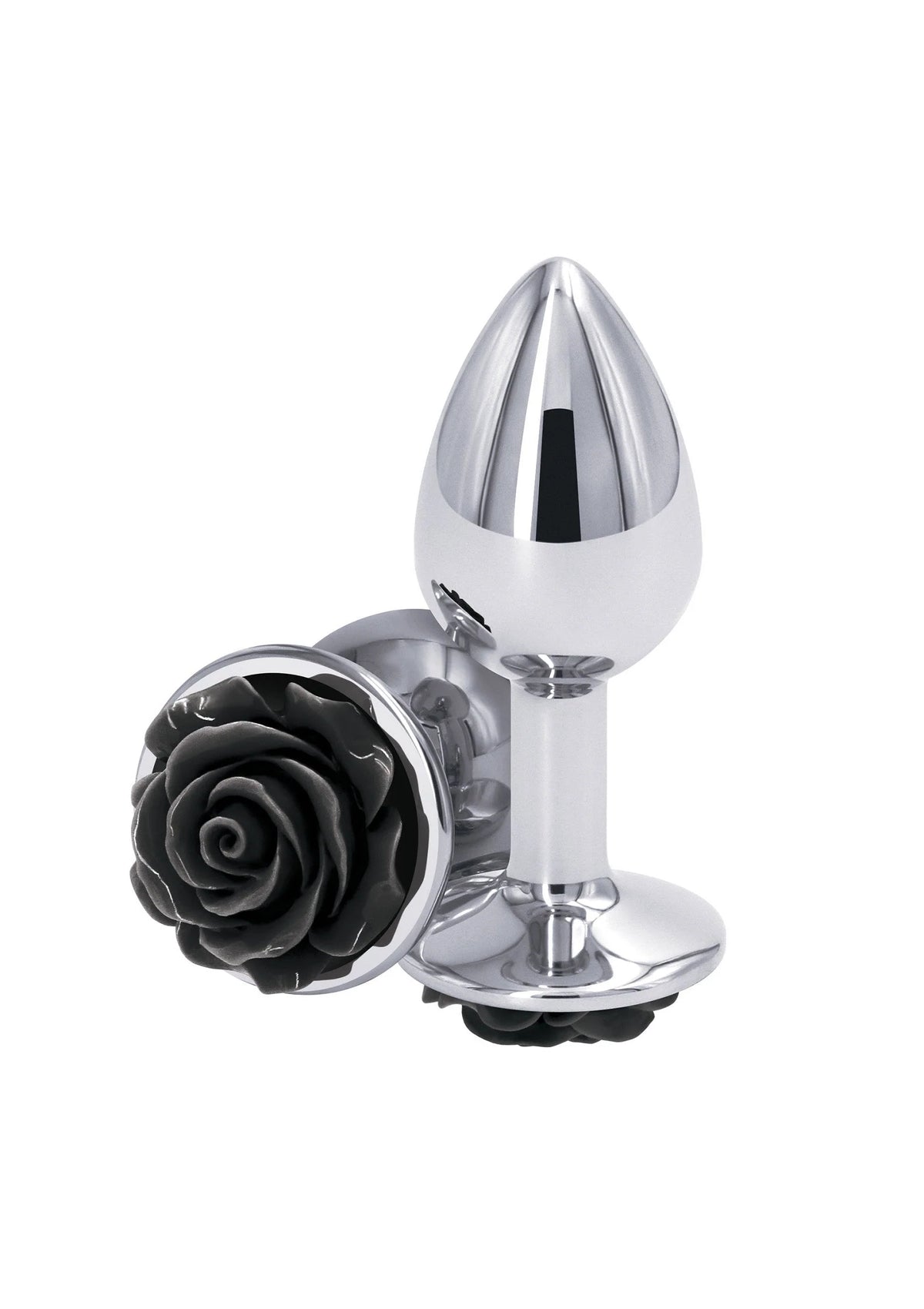 Zilveren rosebuttplug met zwarte roos