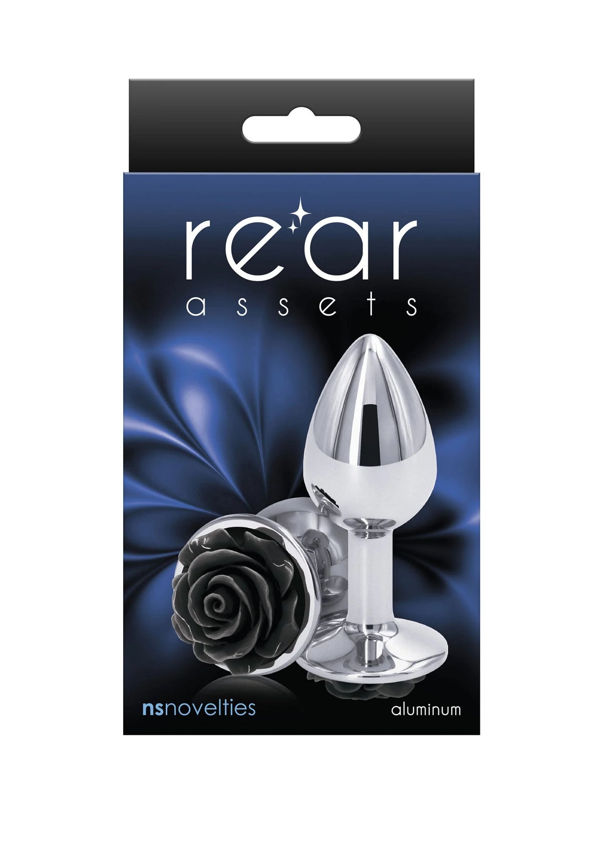 Zilveren rosebuttplug met zwarte roos