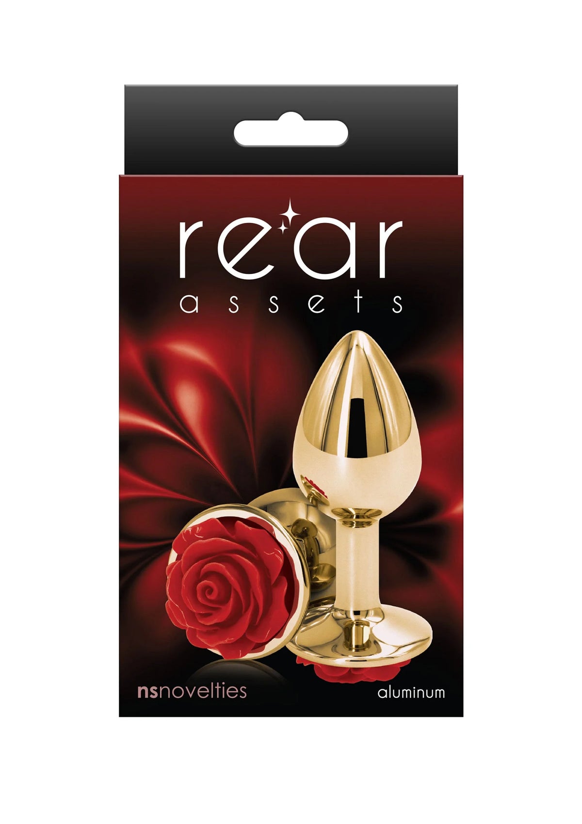 Gouden rosebuttplug met rode roos