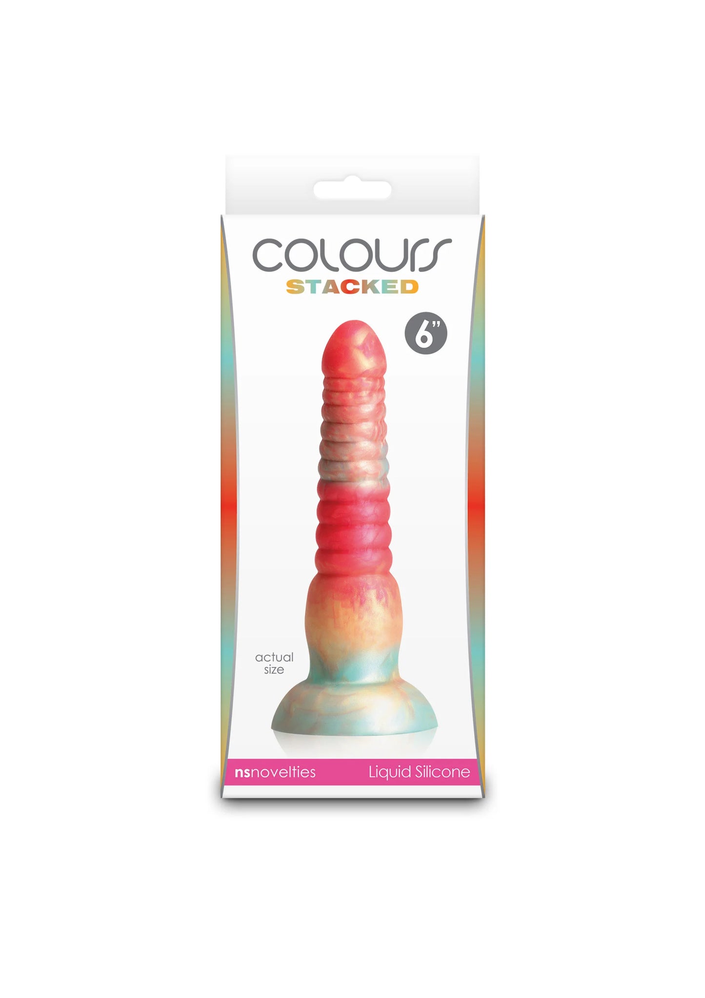 Dildo in verpakking, rood met lichte overloop, 6 inch, liquid silicone