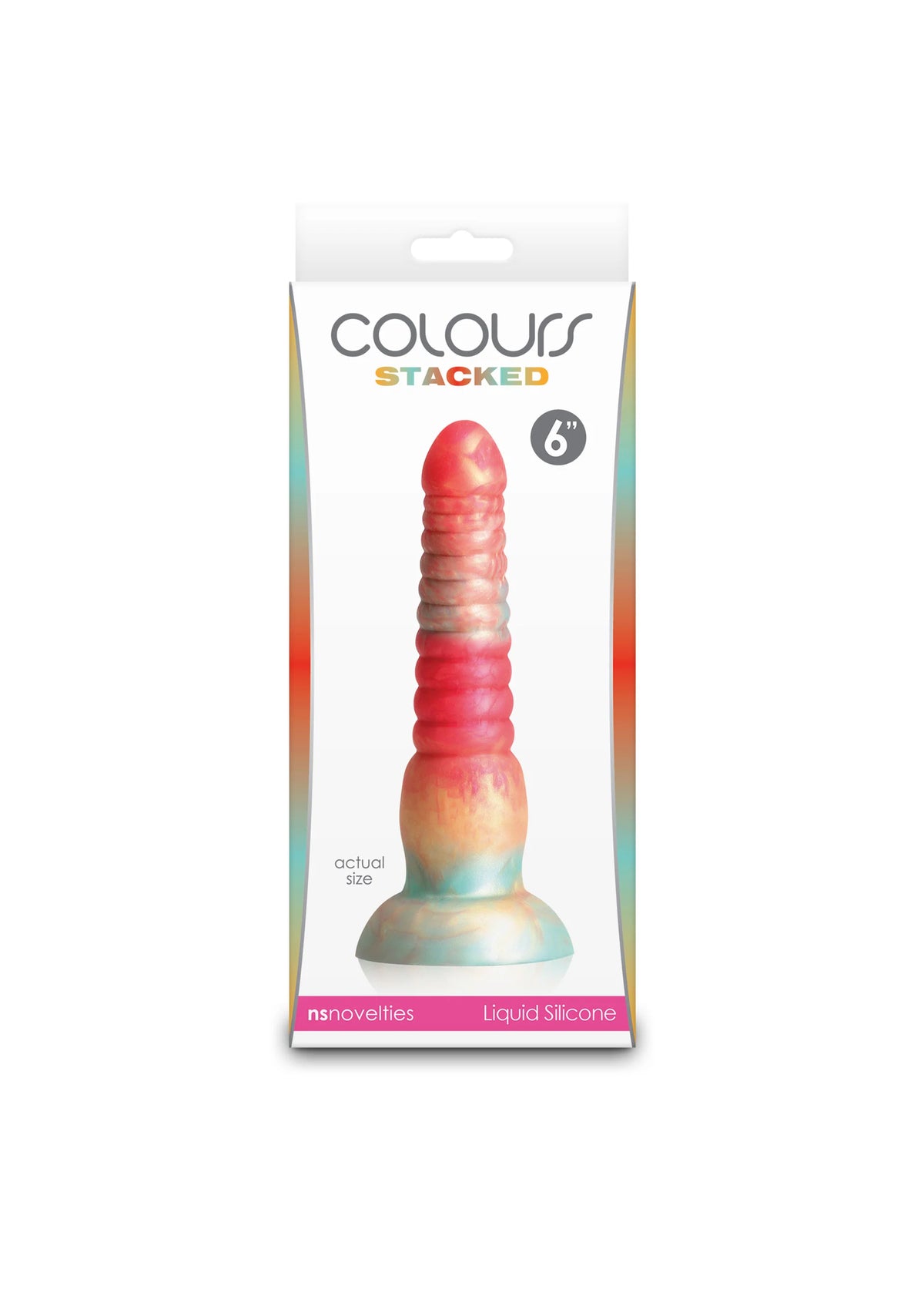 Dildo in verpakking, rood met lichte overloop, 6 inch, liquid silicone