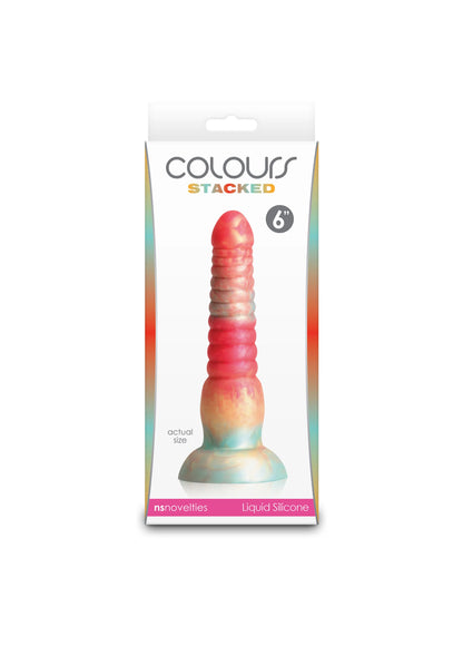 Dildo in verpakking, rood met lichte overloop, 6 inch, liquid silicone